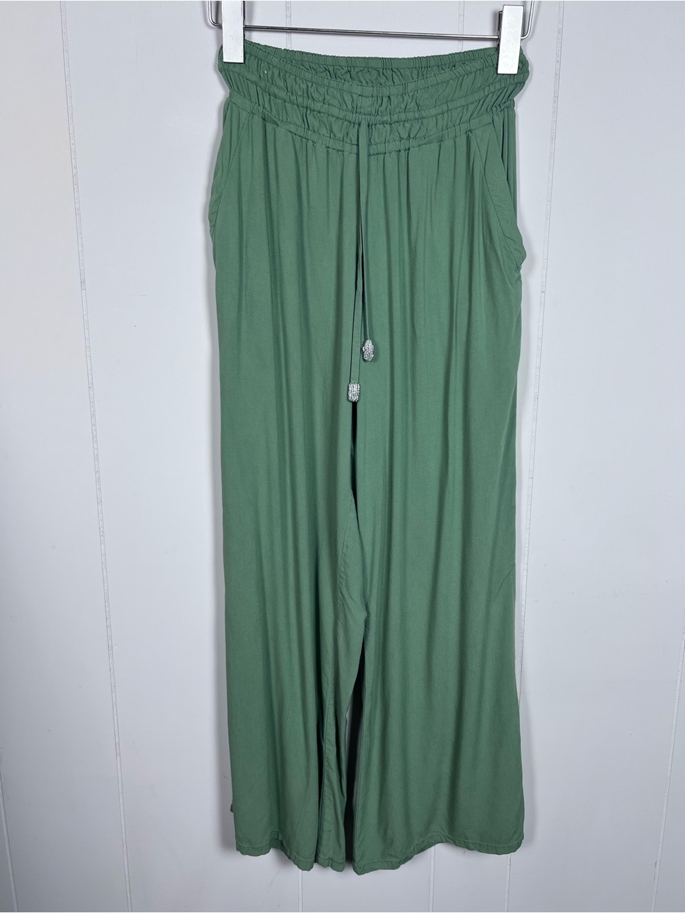 Wide Leg Drawstring Pants in Sage Green XS